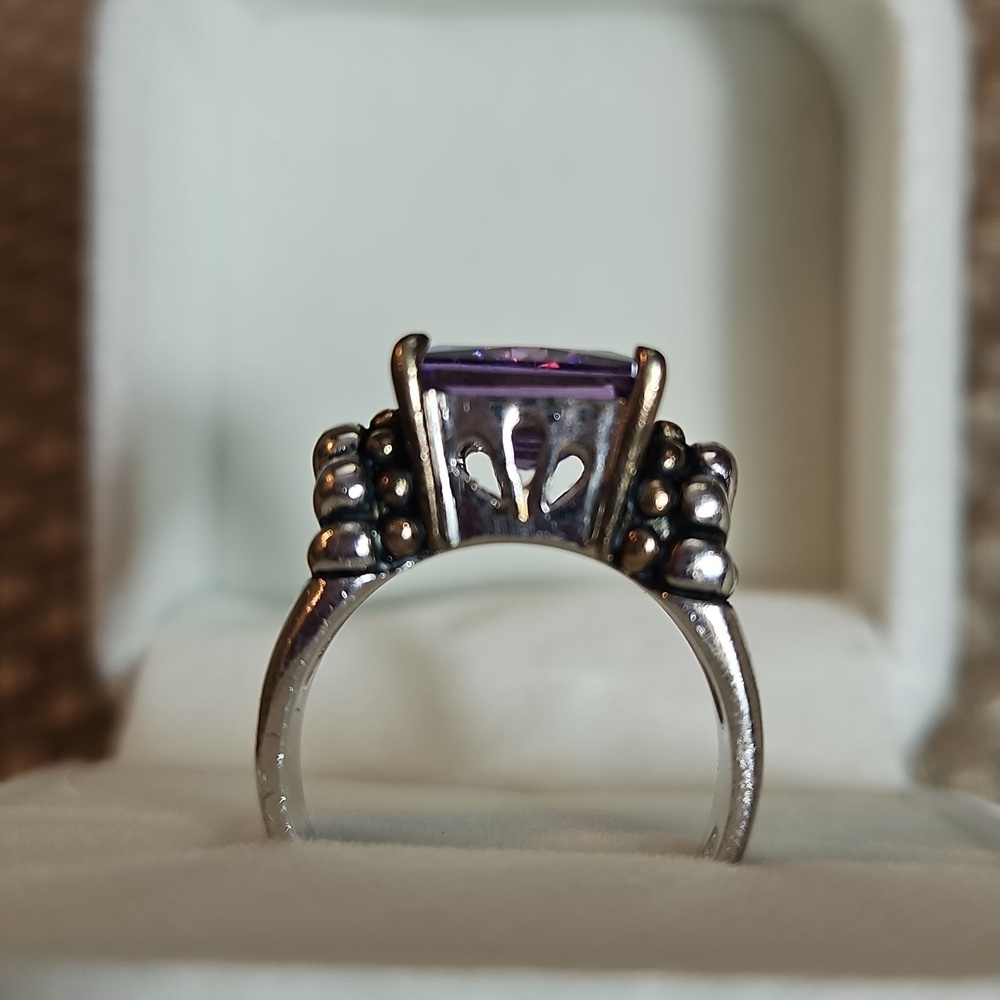 Vintage Sterling Silver Imitation Amethyst Ring Gold Over Silver Size 7 - Picture 2 of 9